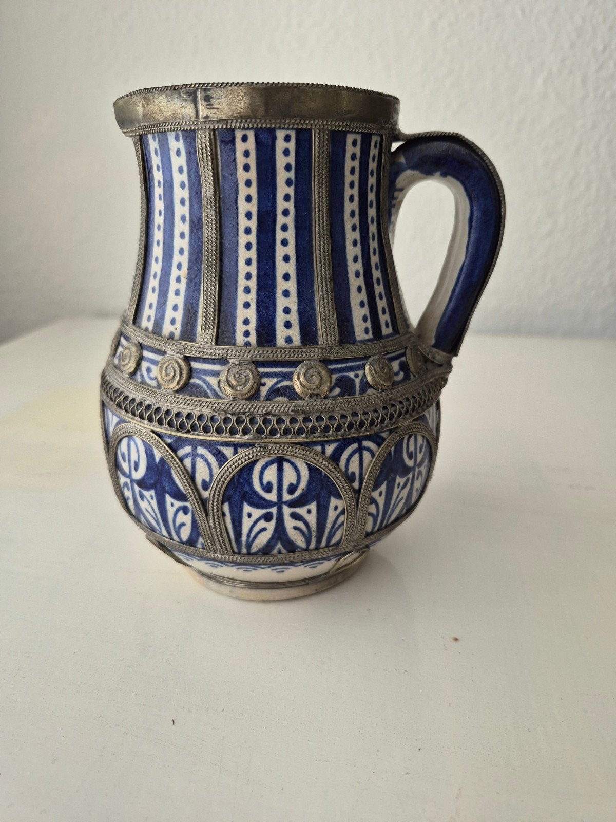 Marokkaanse kan uit Fes met verzilverde decoratie, Ophalen of Verzenden