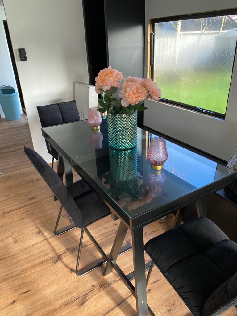 Ikea eettafel/bureablad met glasplaat, Ophalen, 100 tot 150 cm, 50 tot 100 cm, Zo goed als nieuw