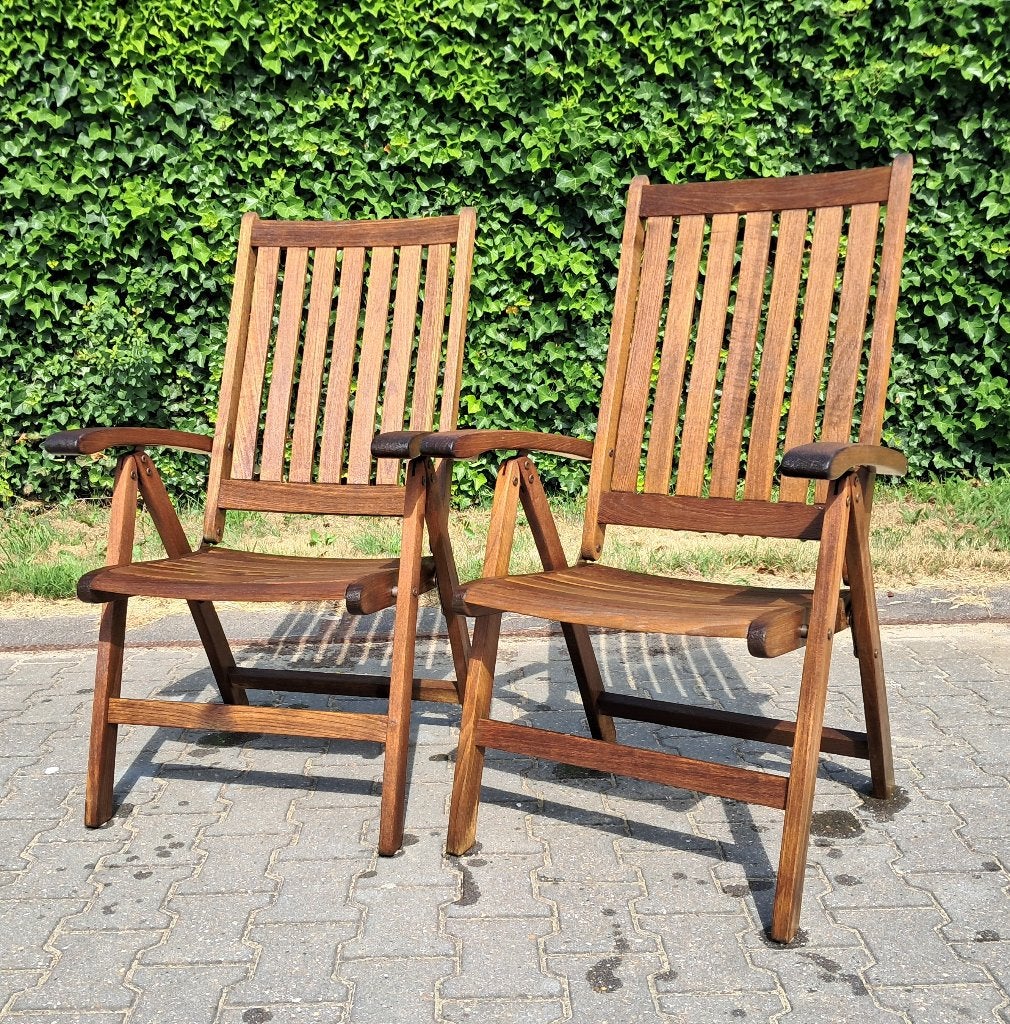 2 Teak & Garden Ocean recliners set 2 gebruikte staat, Ophalen, Gebruikt, Teakhout, Verstelbaar