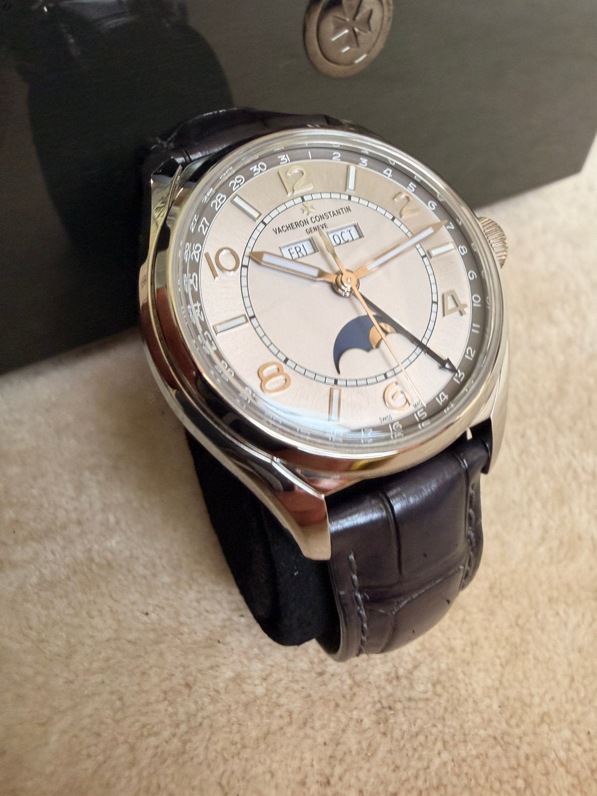 Vacheron Constantin - FiftySix - Complete Calendar - FullSet, Leer, Staal, Polshorloge, Zo goed als nieuw