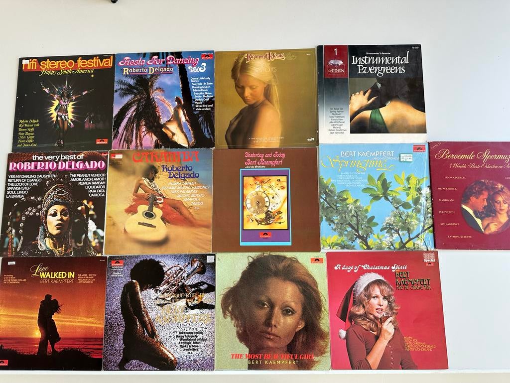 13 LP's Sfeermuziek: Bert Kaempfert & Roberto Delgado, Ophalen of Verzenden, Gebruikt
