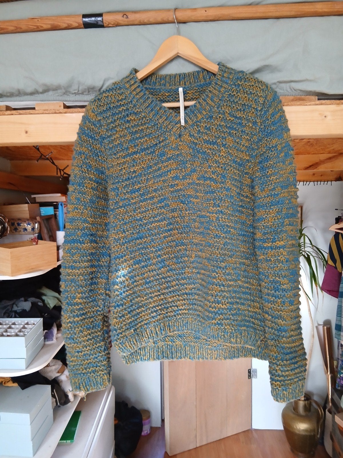 Studio Jux 100% wol FairTrade dames trui blauw/geel, Ophalen of Verzenden