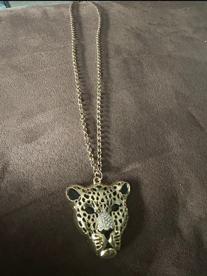 Luipaard ketting met hanger, Overige materialen, Ophalen of Verzenden, Zo goed als nieuw, Goud