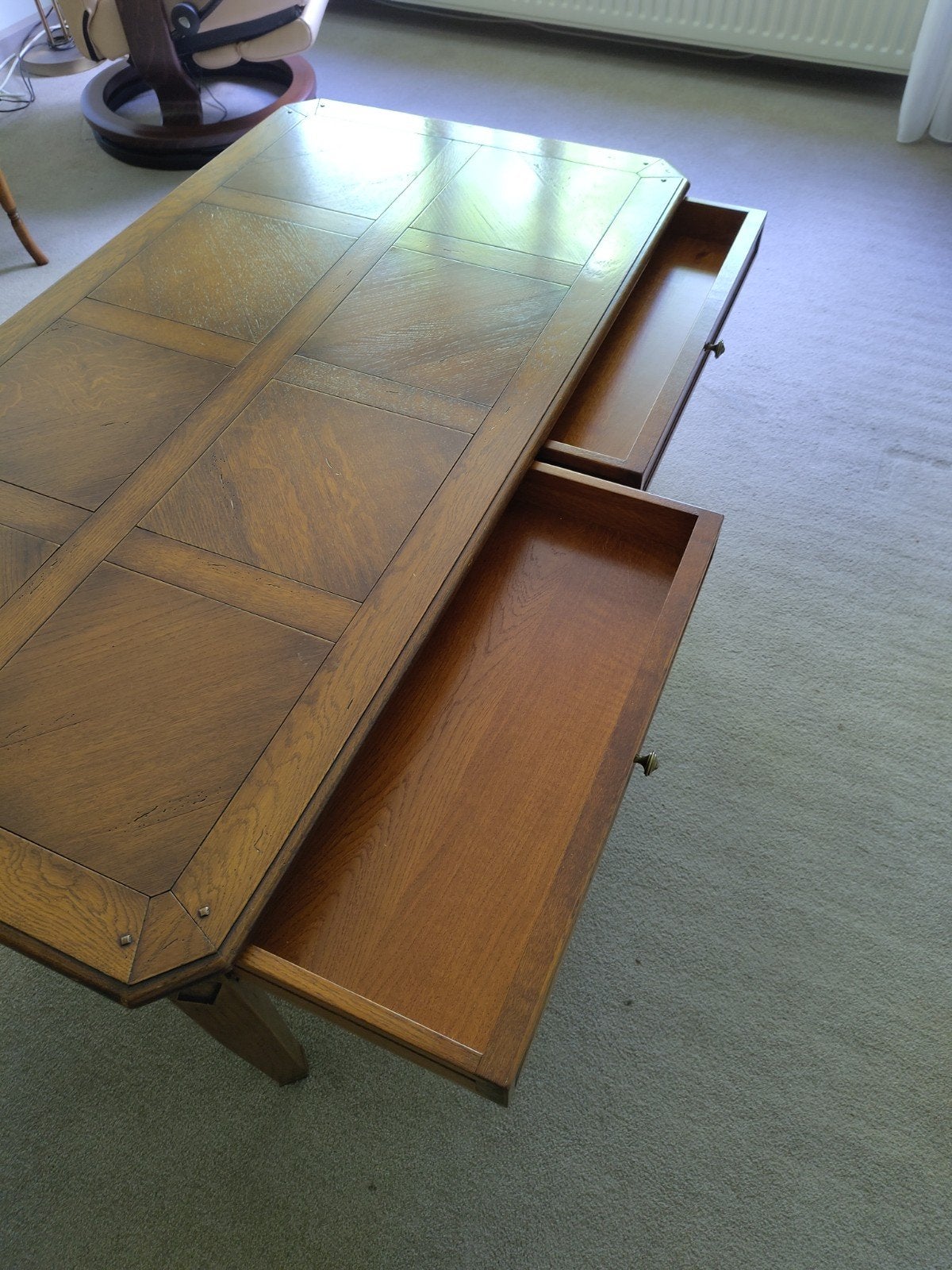 Klassieke, eiken salontafel 133x71x49cm (lxbxh), Ophalen, Klassiek tijdloos, 100 tot 150 cm, Eikenhout
