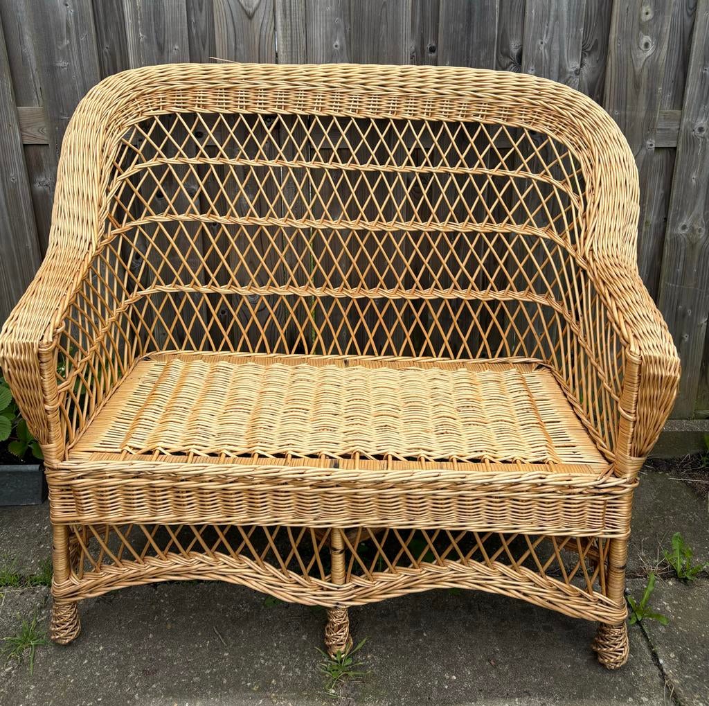 Vintage rotan boho bankje, Ophalen, Gebruikt, Minder dan 75 cm, Tweepersoons