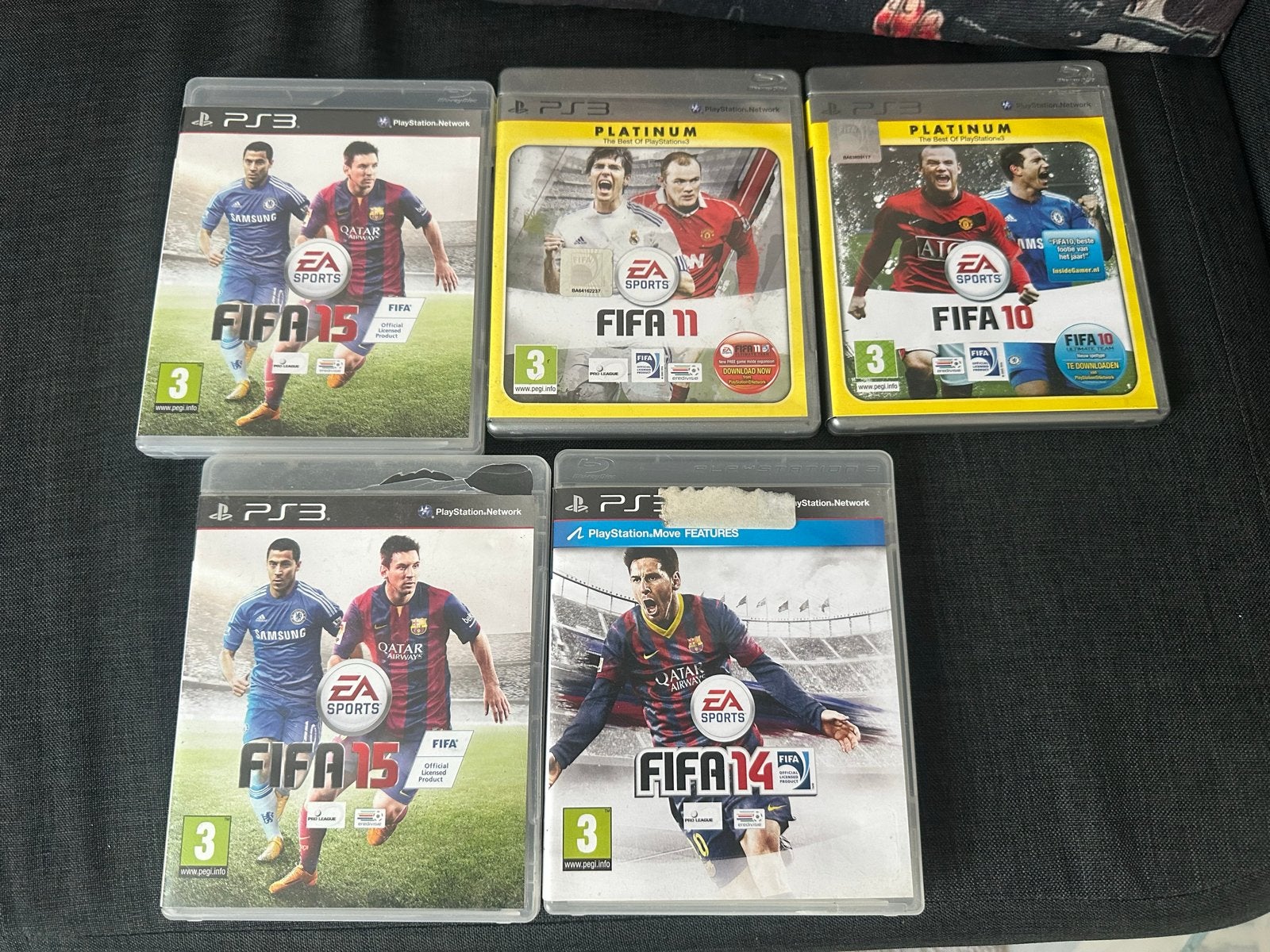 FIFA bundle PS3 (FIFA 10, 11, 14, 15) - Hoesjes beschadigd, Gebruikt, Eén computer, Ophalen of Verzenden, Sport