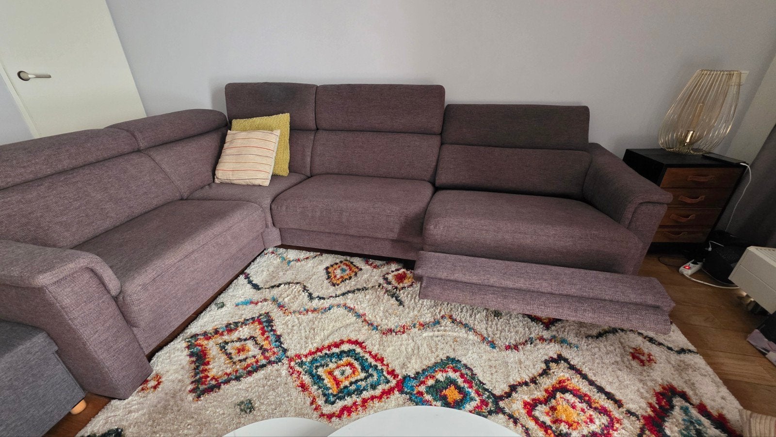 Comfortabele hoekbank met relaxfunctie, Modern, Comfortabel, Ophalen of Verzenden, Zo goed als nieuw, Stof