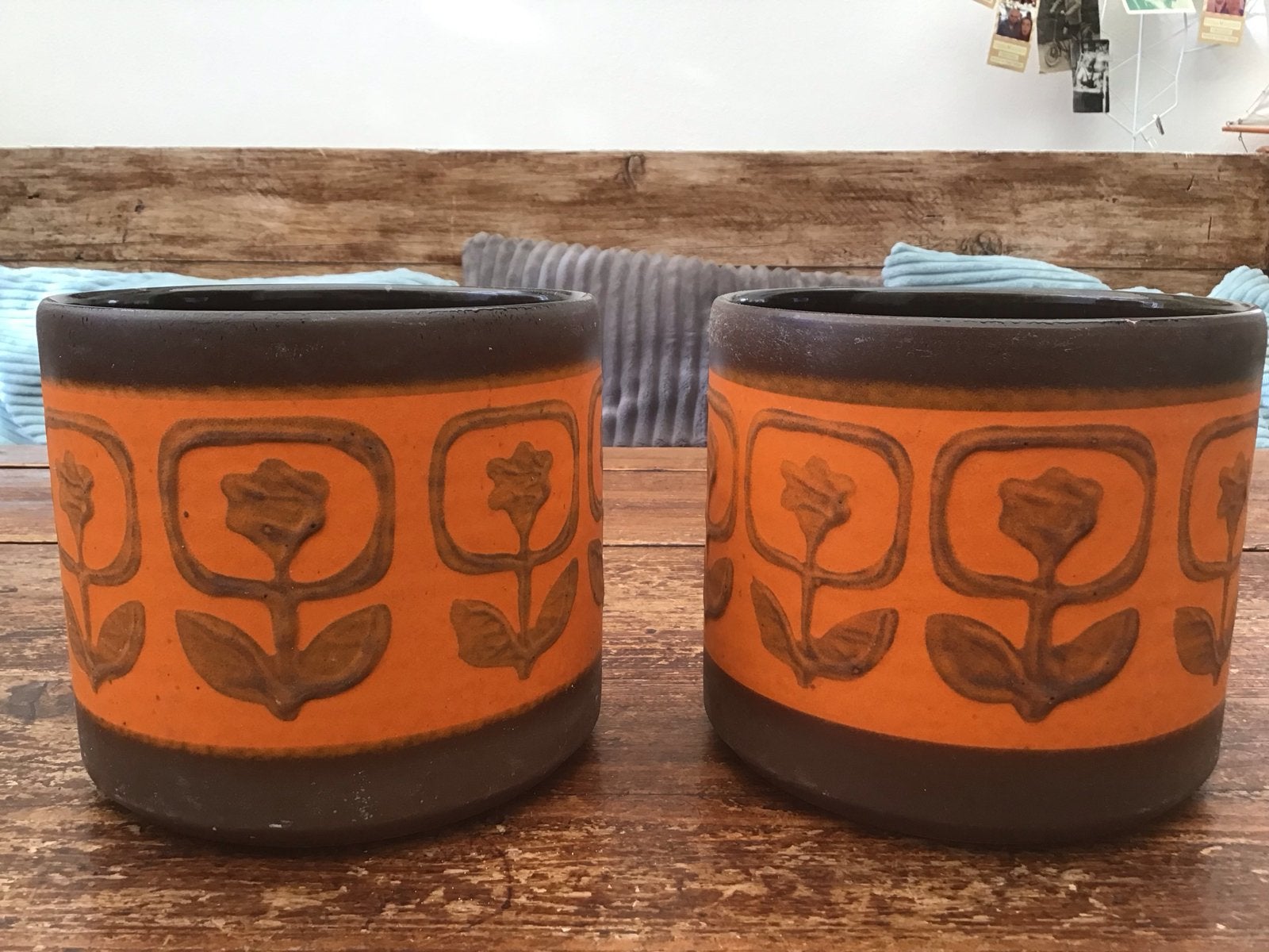 Retro W. Germany bloempotten - Oranje bruin, Overige materialen, Gebruikt, Minder dan 30 cm, Rond