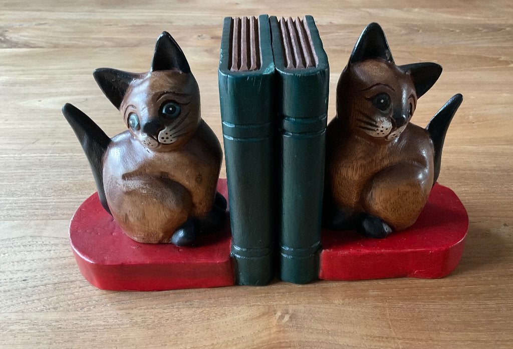 boekensteunen poezen katten hout gesneden, Ophalen of Verzenden, Zo goed als nieuw, Hout