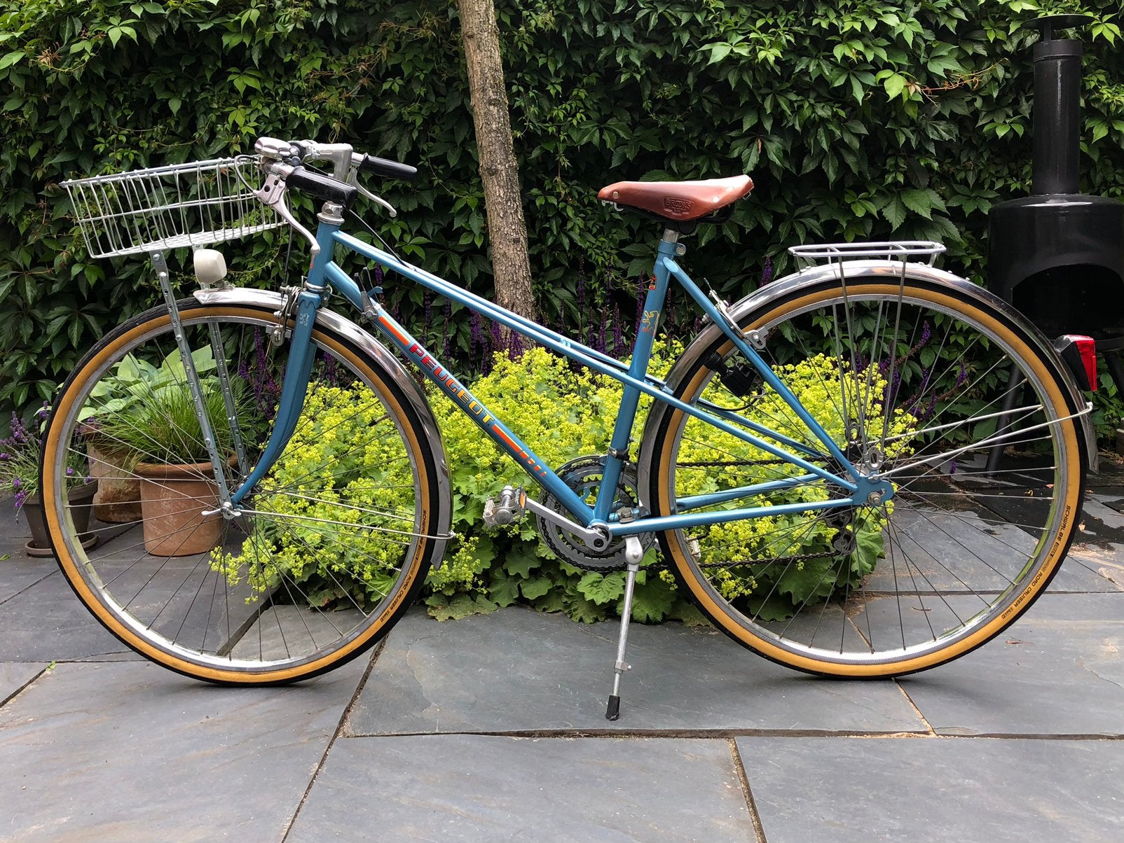 Vintage Franse Peugeot Mixte Damesfiets Stadsfiets, Fietsen en Brommers, 28 inch, Gebruikt, 10 tot 15 versnellingen, Velgrem