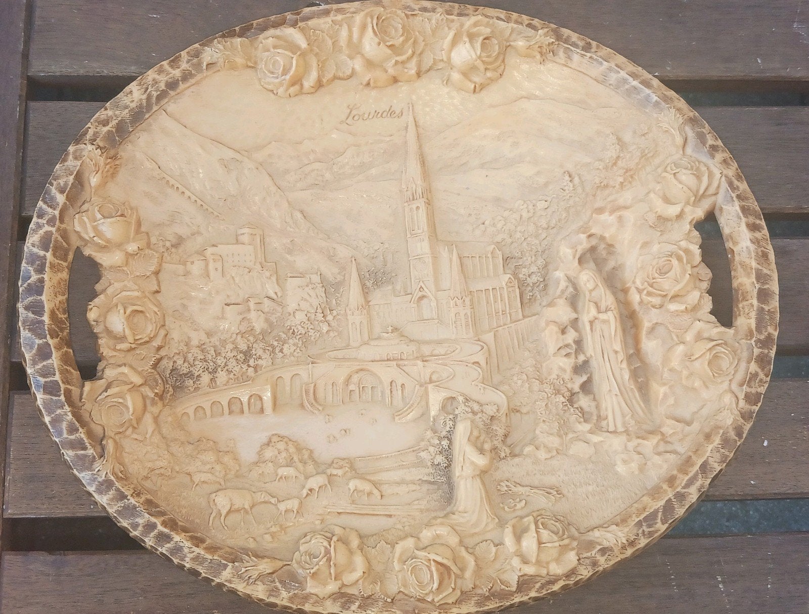 Vintage Lourdes Reliëf Wanddecoratie - Religieuze Kunst, Ophalen of Verzenden