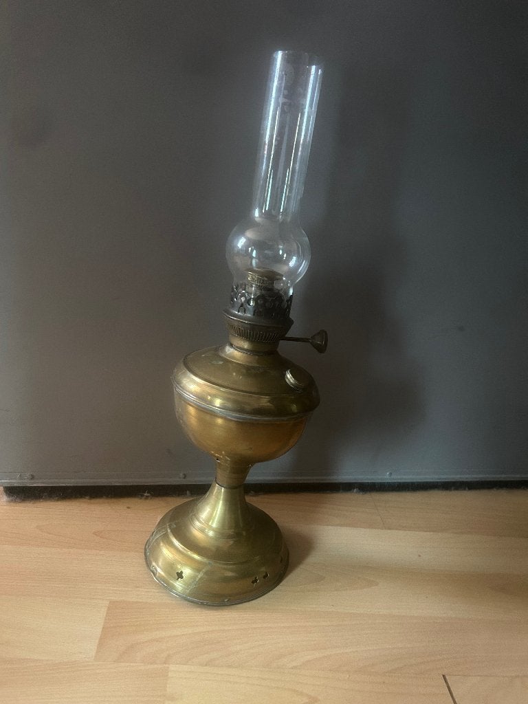 Olielamp koperen onderstel, Antiek en Kunst, Ophalen, Koper