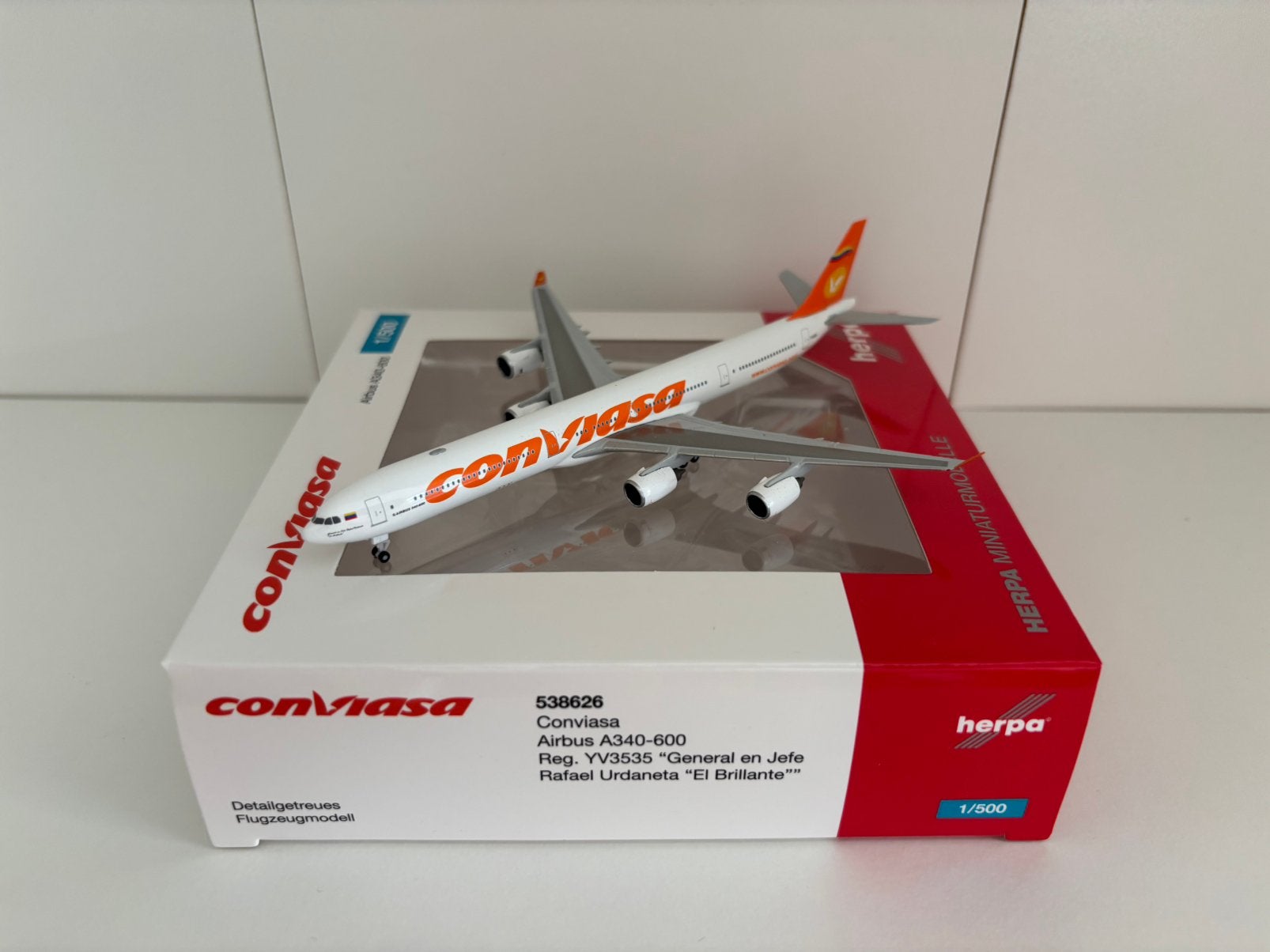 Herpa 538626 Conviasa Airbus A340-600 1:500, Ophalen of Verzenden, Nieuw, Schaalmodel