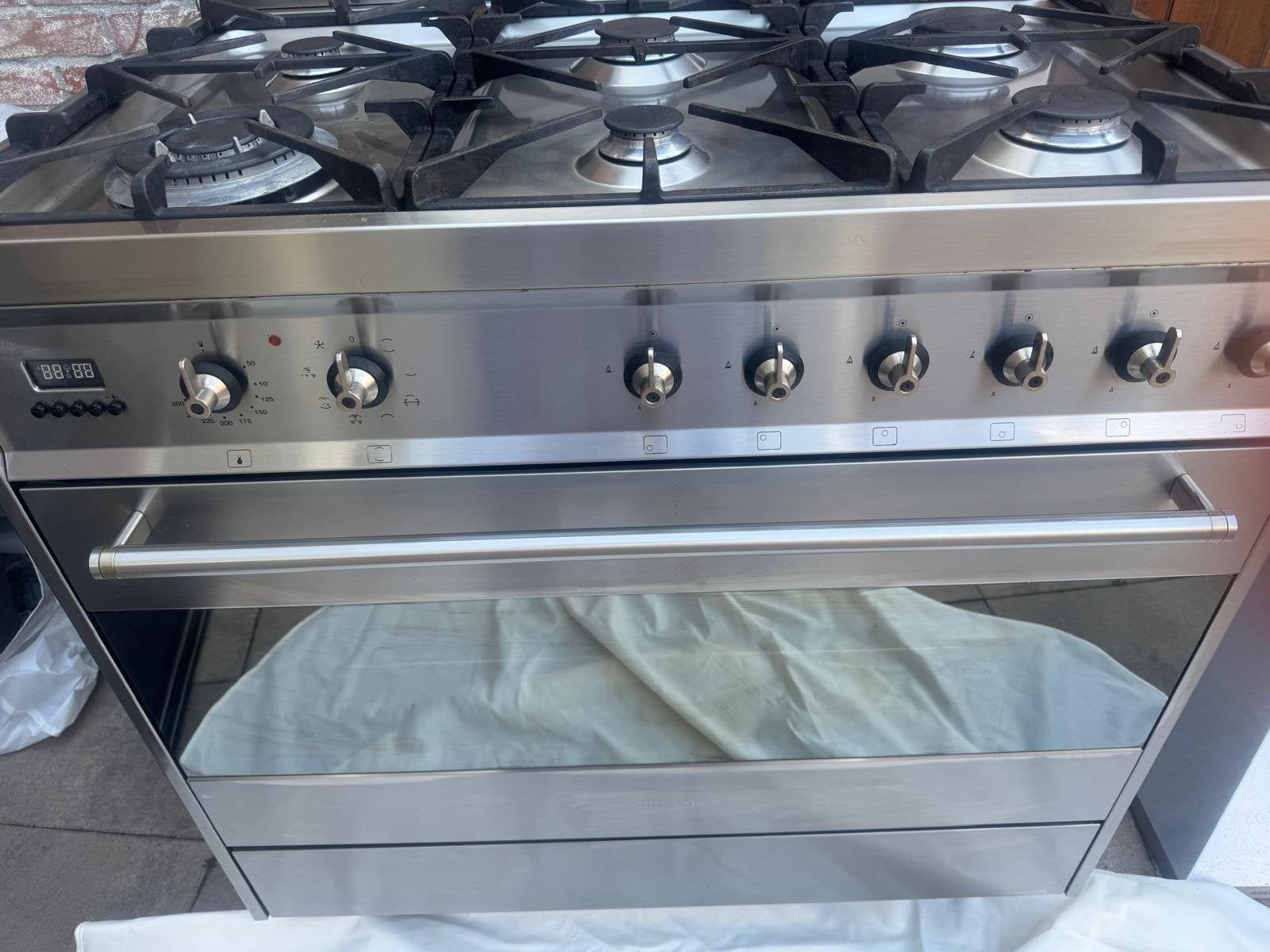 Smeg Fornuis 90x90 met Bosch Afzuigkap 90 cm, Gebruikt, 60 cm of meer, Ophalen of Verzenden, Gas