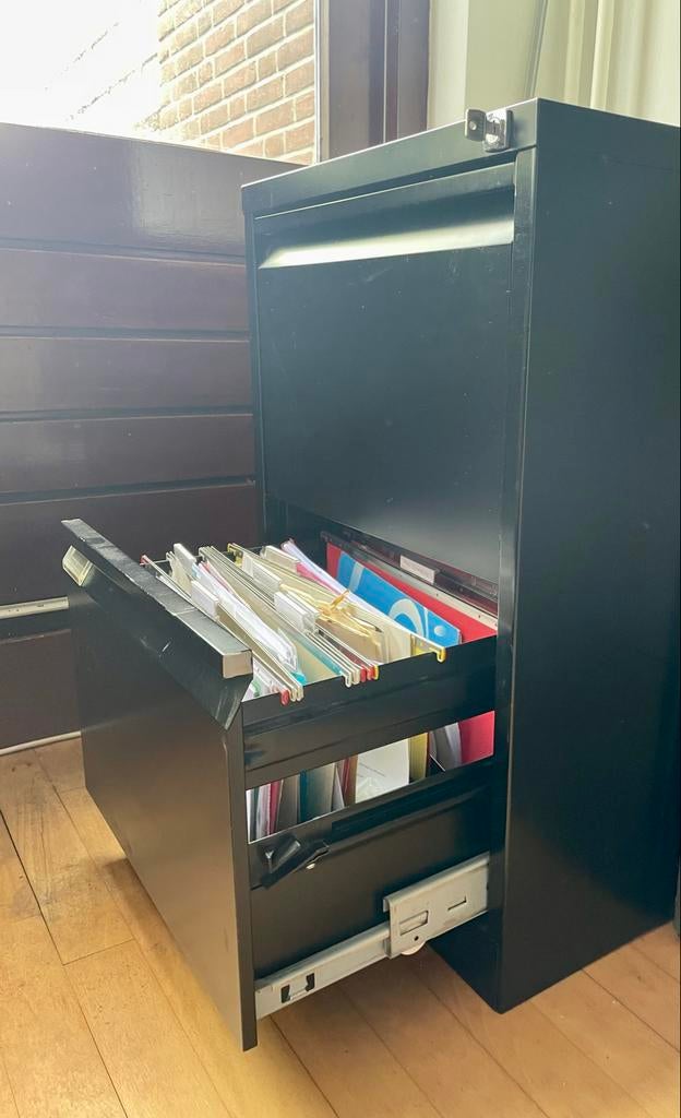 Zwart metalen dossierkast met 2 lades, Ophalen, Minder dan 50 cm, Gebruikt, Minder dan 100 cm
