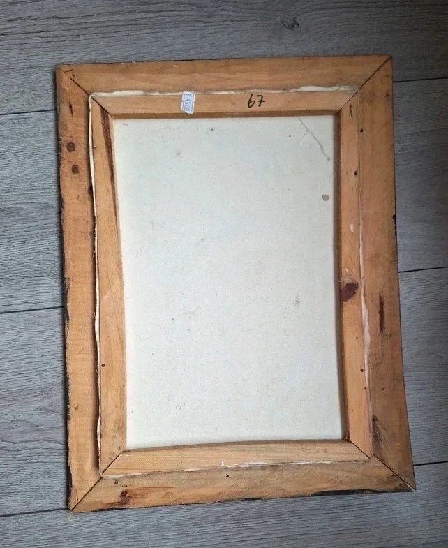 Handgeschilderd indiaan schilderij met houten lijst, Huis en Inrichting, Minder dan 50 cm, Ophalen of Verzenden, Zo goed als nieuw