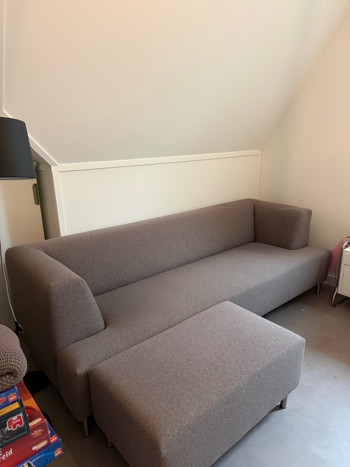 VT wonen bank | Moderne grijze bank met hocker, Ophalen, 100 tot 125 cm, Hoekbank, Driepersoons