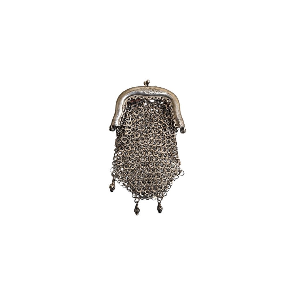 Antiek zilveren beugeltasje met maliënkolder, van rond 1900, Ophalen of Verzenden, Zilver
