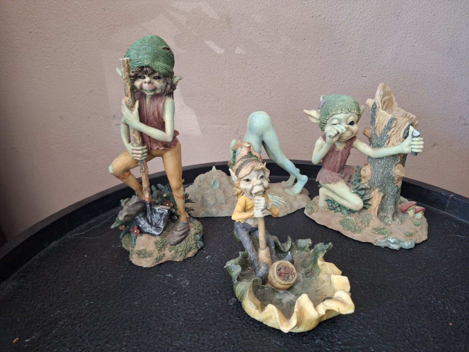 Set van 4 Vintage Elfjes/Trollen Beeldjes - Decoratie, Vintage, Gebruikt, Meerkleurig, Ophalen of Verzenden
