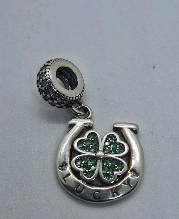 Zilveren Klavertje Vier  pandora Hanger 925, Sieraden, Tassen en Uiterlijk, Kettinghangers, Gebruikt, Ophalen of Verzenden, Groen