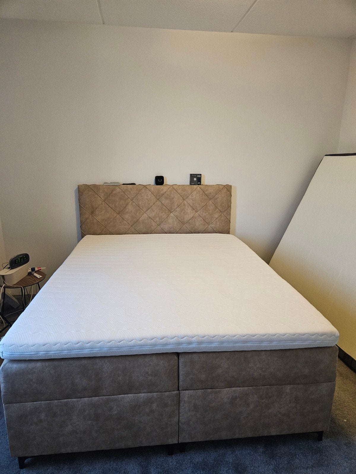 Boxspring 160x200 met opbergruimte en topper ZGAN!, Ophalen, Verstelbaar, Bruin, Tweepersoons