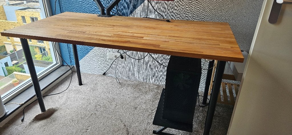 Houten tafelblad met verstelbare poten, Huis en Inrichting, Bureaus, Ophalen, Overige typen, 155 cm, Scandinavisch