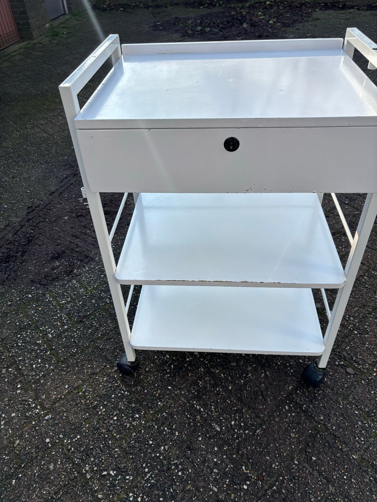 Witte verrijdbare trolley met lade en 2 schappen, Ophalen, Gebruikt, Overige typen