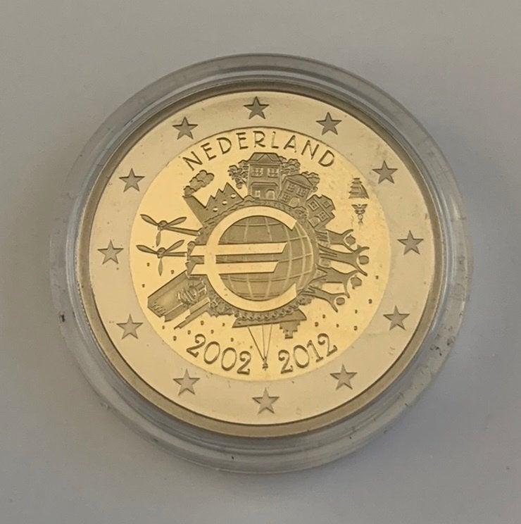2 Euro Nederland 2012 Proof in capsule (10 jaar Euro), Postzegels en Munten, Munten | Nederland, Verzenden, Koningin Beatrix, Euro's