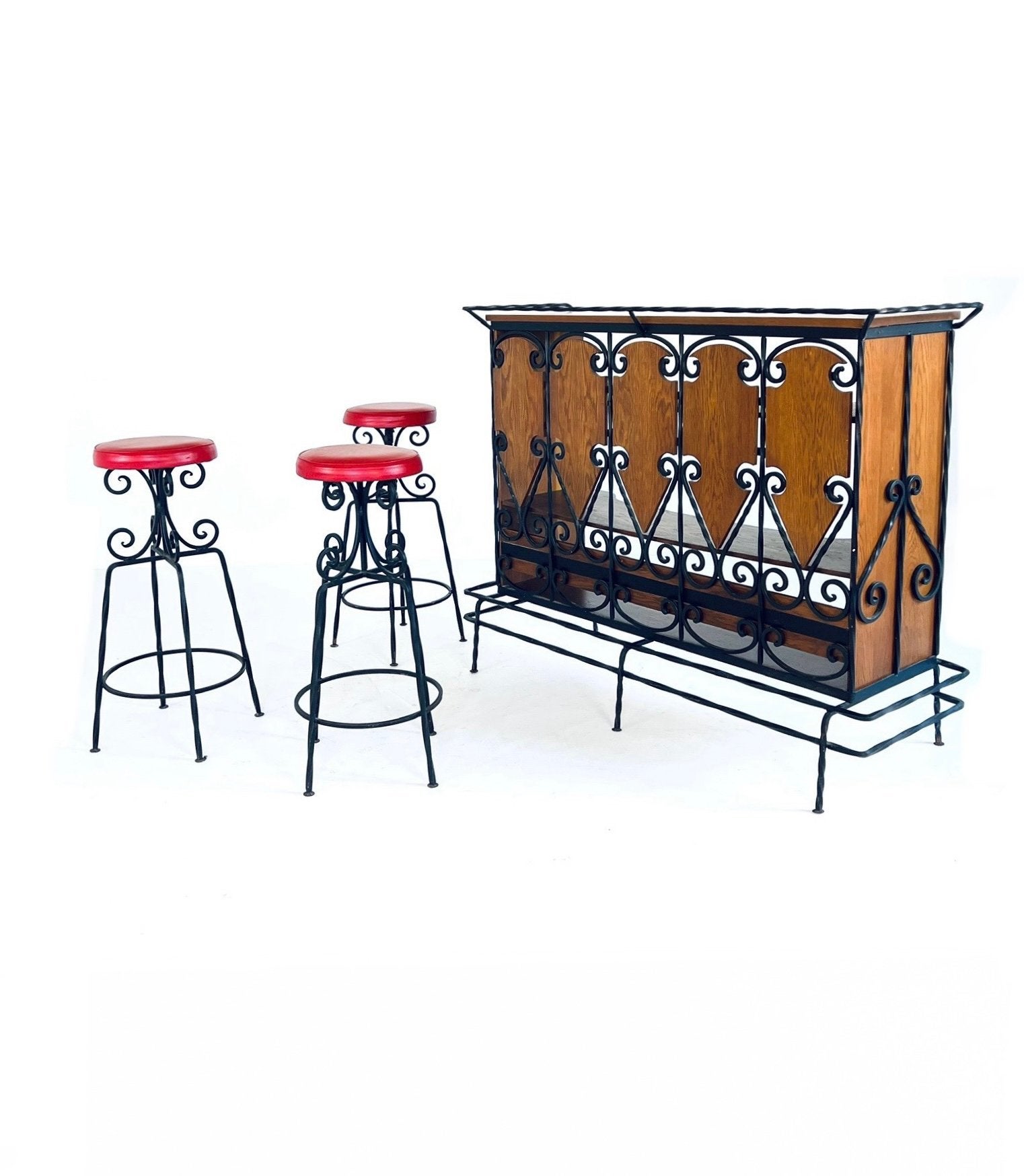 Vintage gietijzeren (buiten)bar + barkrukken ‘70, Gebruikt, Inclusief barstoelen, Ophalen of Verzenden, Nvt
