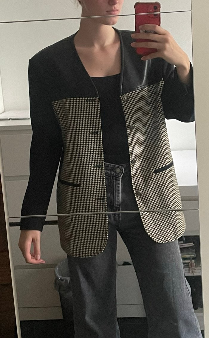 Vintage Short Stories London Blazer - Zwart/Wit Houndstooth, Ophalen of Verzenden, Zo goed als nieuw, Maat 38/40 (M), Zwart