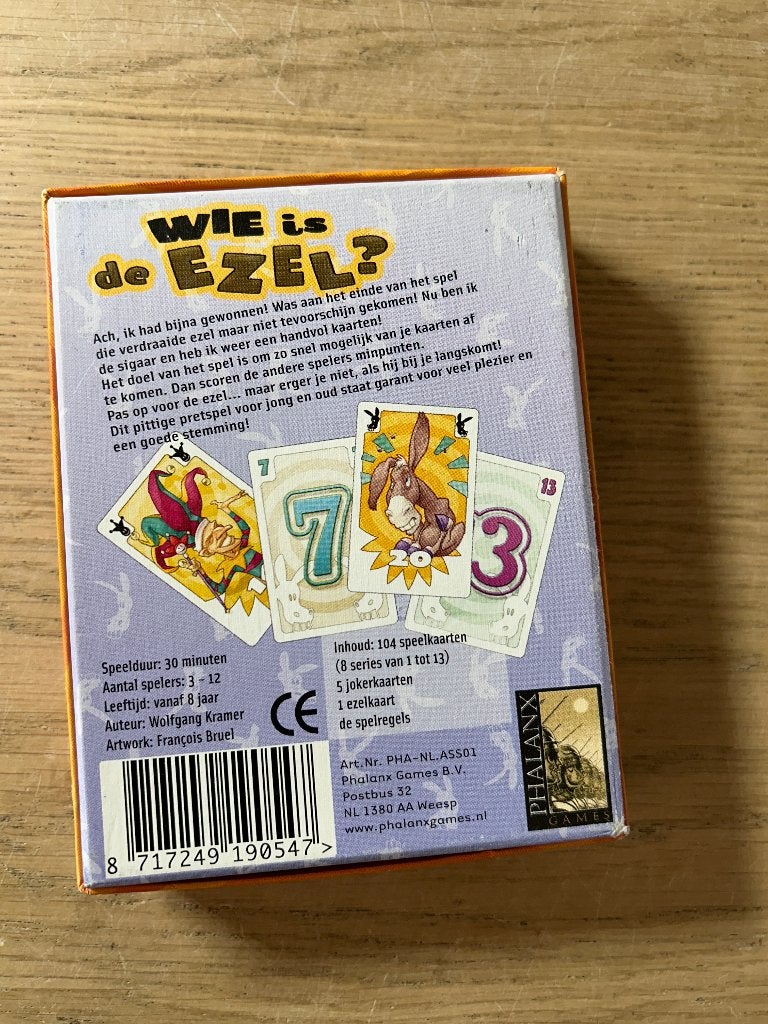 Wie is de Ezel? Kaartspel, Hobby en Vrije tijd, Gezelschapsspellen | Kaartspellen, Ophalen of Verzenden, Zo goed als nieuw
