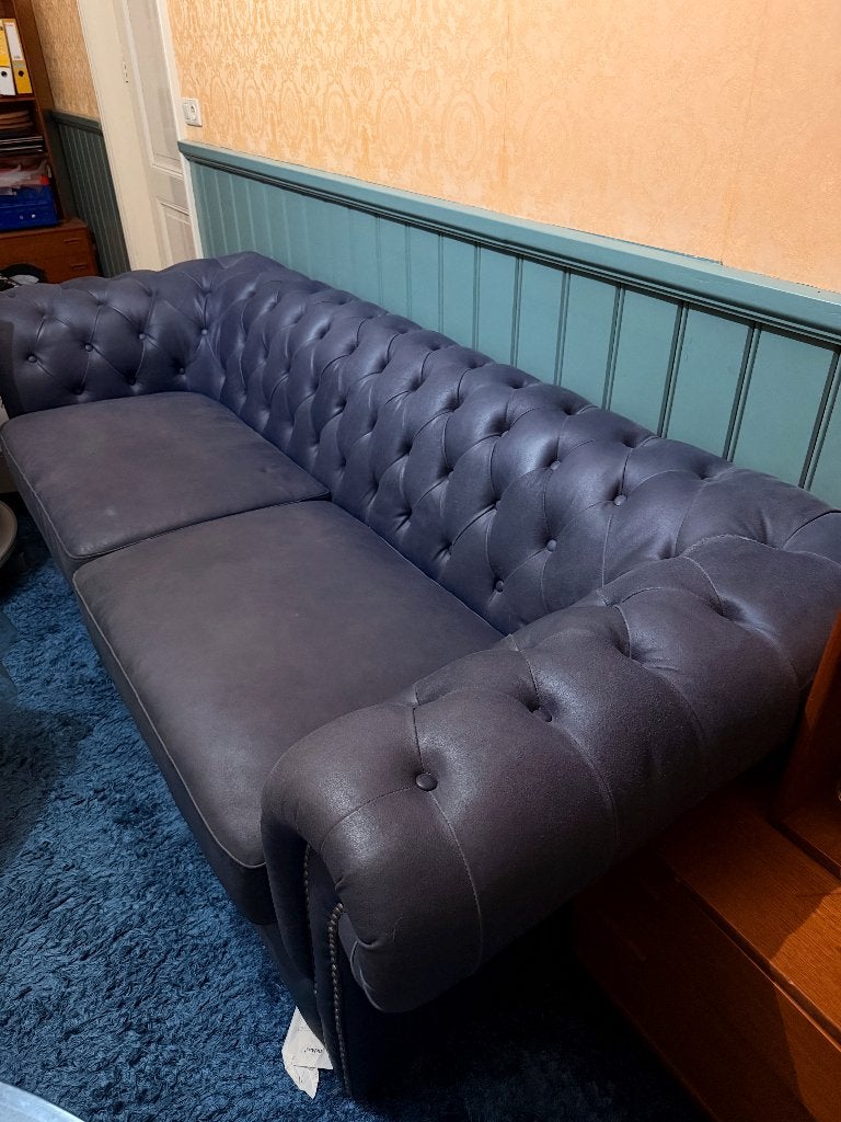 Luxe Chesterfield-style bankstel 3-zits + 2 fauteuils, Ophalen, 250 tot 300 cm, Gebruikt, Chesterfield-stijl