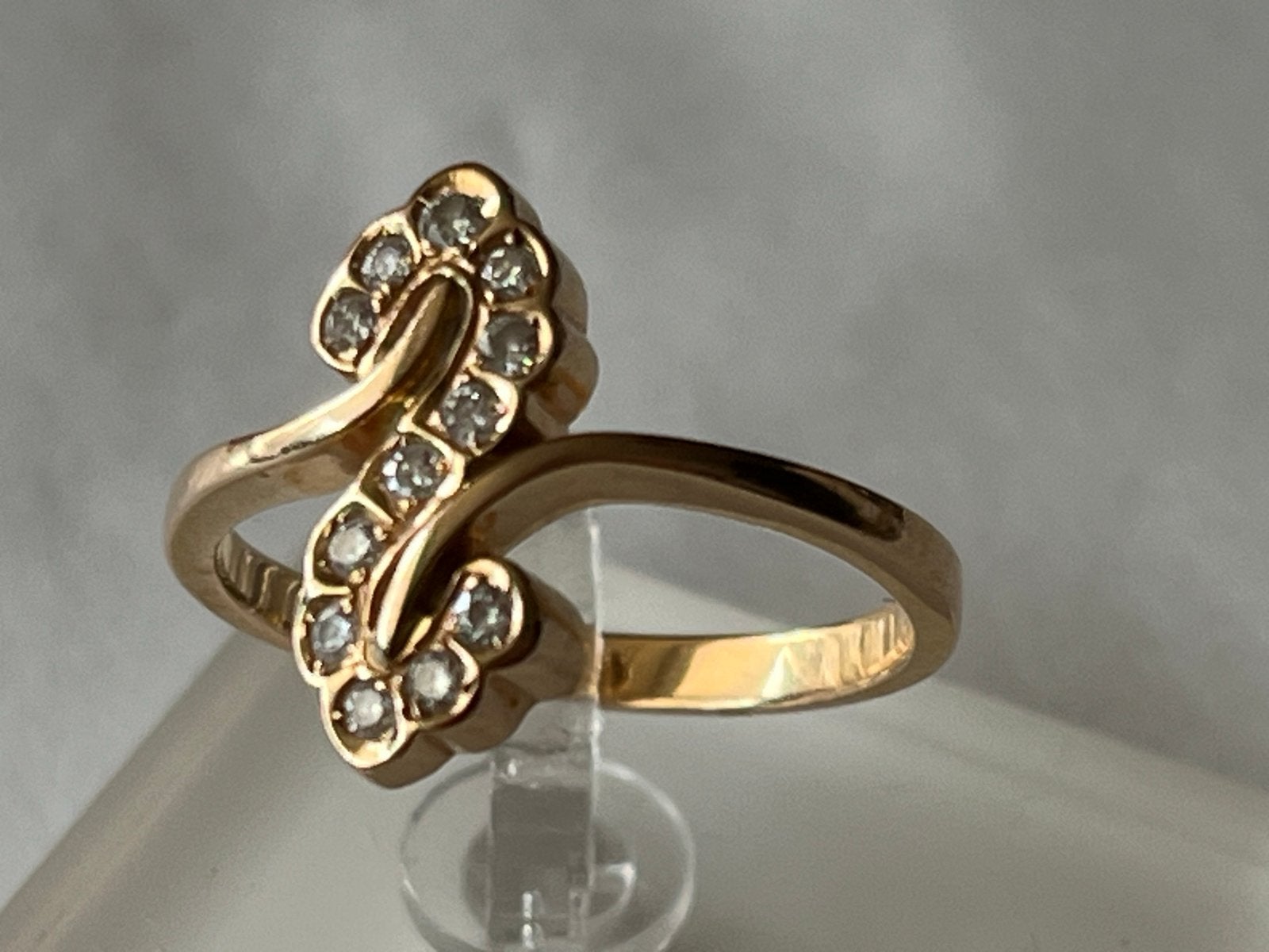 Gouden Biedermeier ring met heldere Diamant - Maat 18,5, Sieraden, Tassen en Uiterlijk, Ringen, Zo goed als nieuw, Dame, 18 tot 19