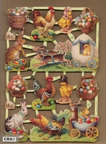 Paaseieren, kuikens, kippen en hazen poezieplaatjes 7222, Ophalen of Verzenden