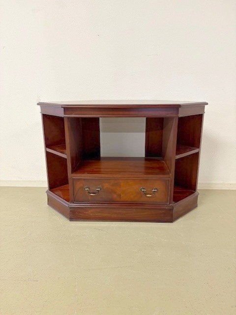 Hoek TV-kast / TV-podium in mahonie, Huis en Inrichting, Ophalen, Gebruikt, 100 tot 150 cm, Klassiek / Engels