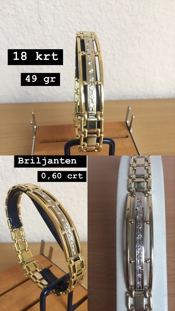 18 KRT Gouden Armband met briljanten, Ophalen of Verzenden, Zo goed als nieuw, Met edelsteen, Goud