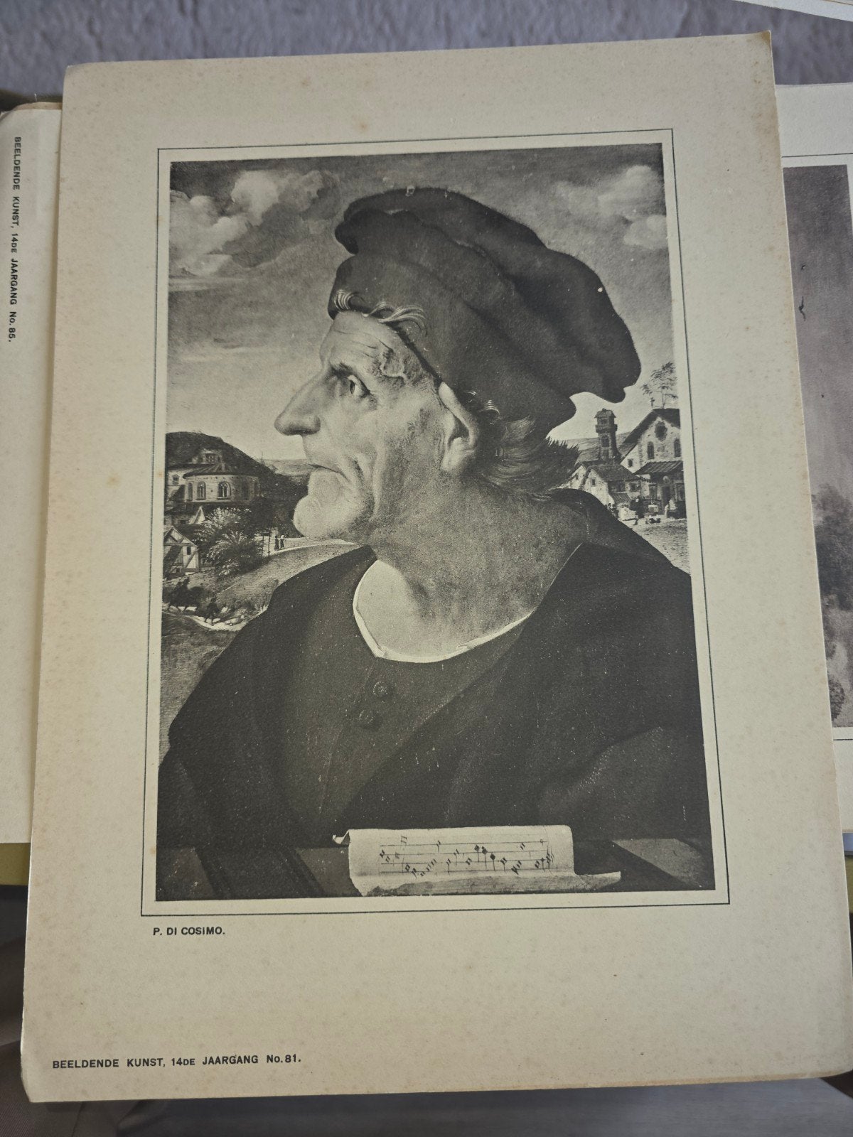 P. di Cosimo - Portret van een man (Beeldende Kunst), Met tekst, Overige technieken, Portret, Ophalen of Verzenden