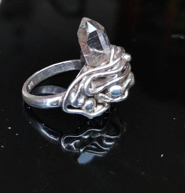 ring mt 17/18  zilver merk 950 door zilversmid gemaakt uniek, Ophalen, Met edelsteen, Zo goed als nieuw, 17 tot 18