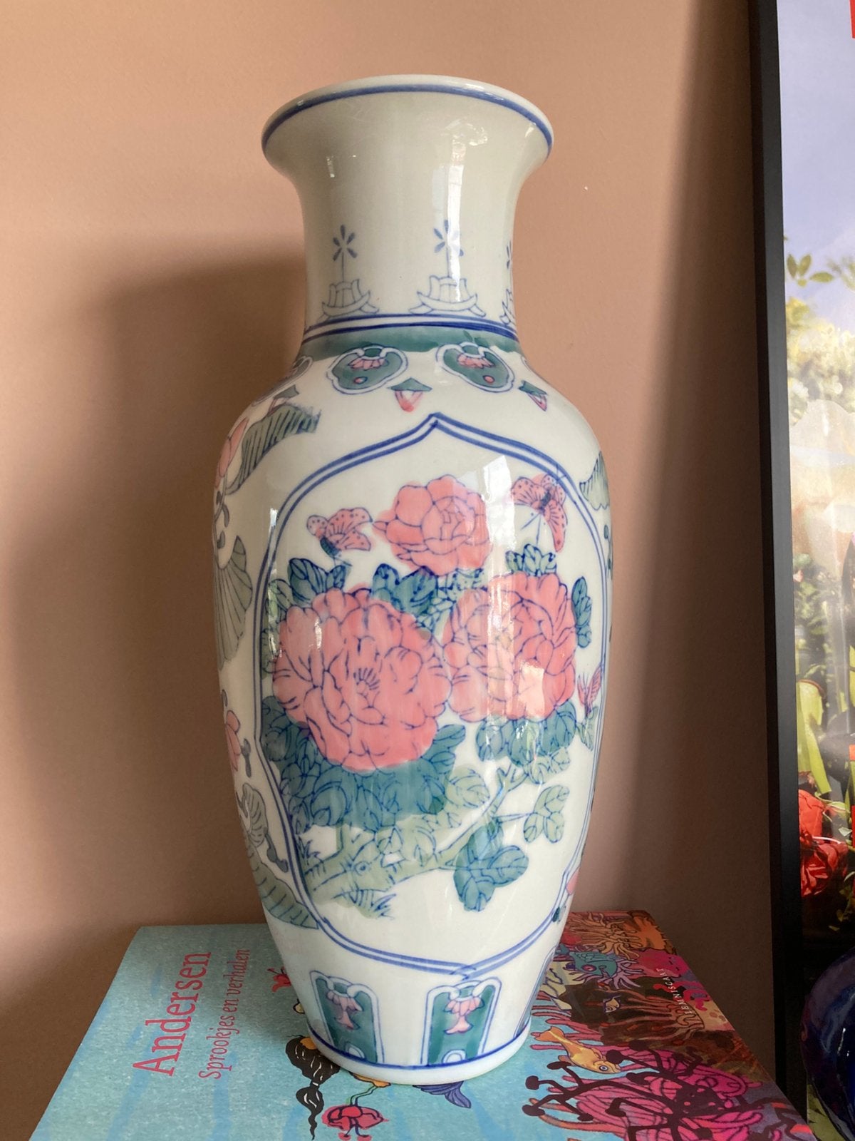 Chinese porseleinen vaas 36,5 cm hoog in Chinoiserie groot, Antiek en Kunst, Ophalen of Verzenden