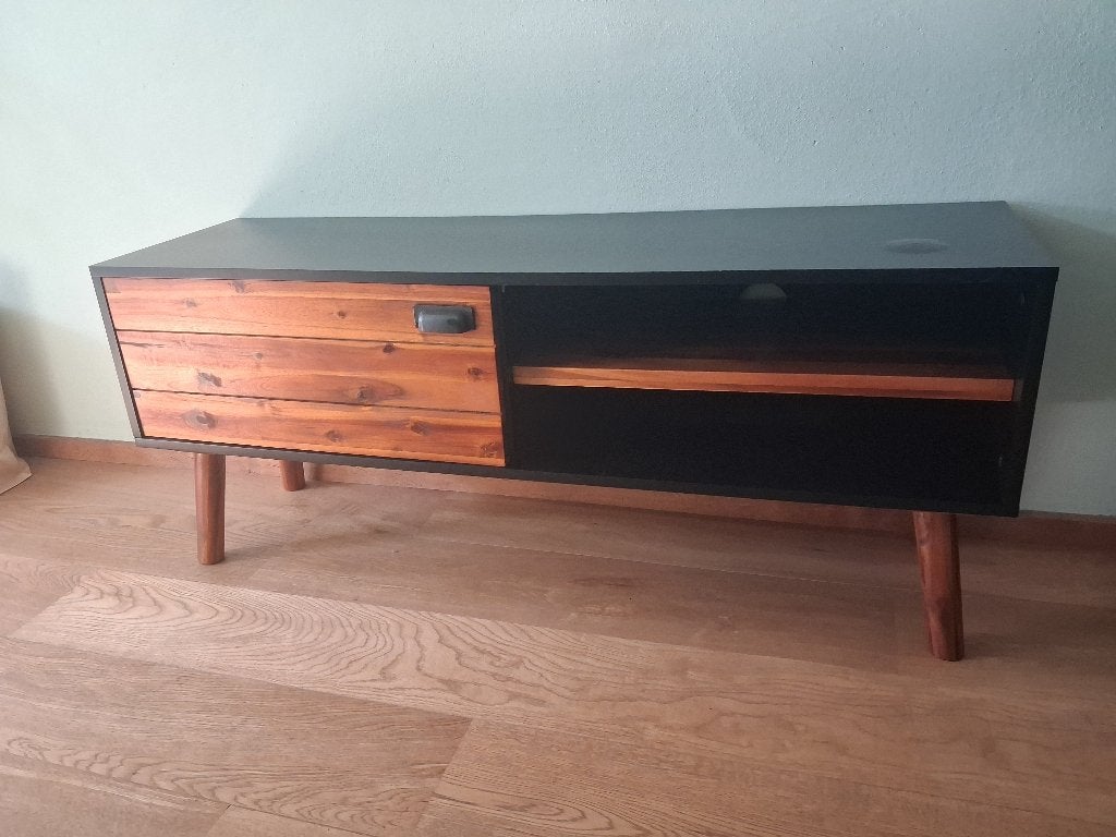 TV-meubel / Dressoir met lades en open vakken - 120x35x50 cm, Ophalen, Gebruikt, 100 tot 150 cm, Modern, Industrieel