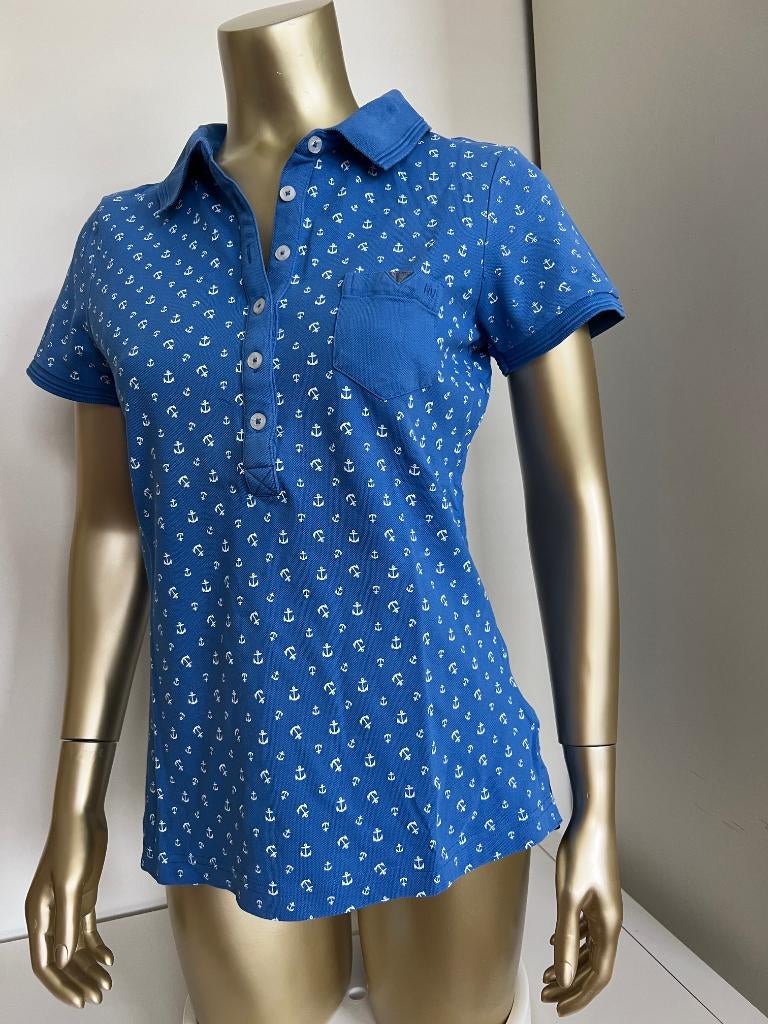 Kobalt blauwe polo met witte ankers, Human Nature, maat M=38, Kleding | Dames, Blouses en Tunieken, Zo goed als nieuw, Maat 38/40 (M)