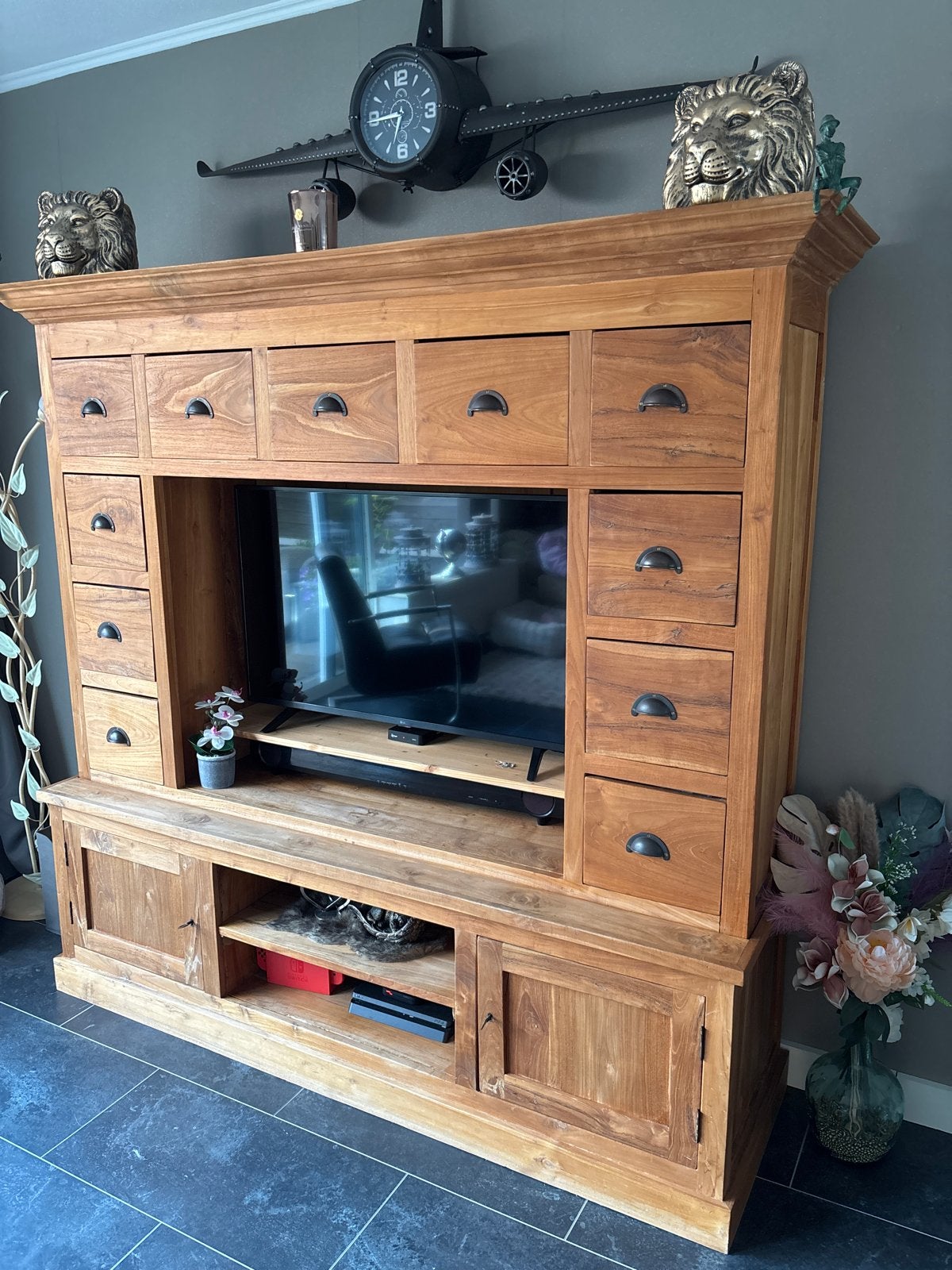 Teakhouten tv kast , tv meubel, Ophalen, Gebruikt, Teakhout, 150 tot 200 cm