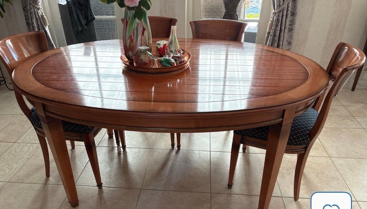 Mulleman kersenhouten eethoek met ovale tafel en 4 stoelen, Huis en Inrichting, Ophalen of Verzenden