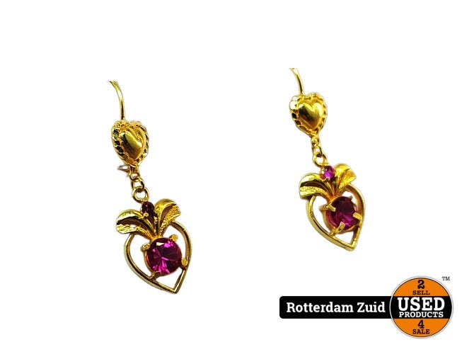 Geel Gouden Fantasy oorhangers Hart (21K) Met stenen, Flex Ltd., Zo goed als nieuw, https://flex.com/contact-us, Nobelstraat 10, 5807 GA Oostrum LB, Limburg, Nederland