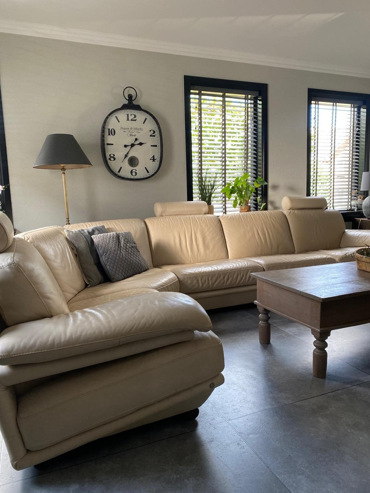 Leren Hoekbank - Crème/Beige, Ophalen, Gebruikt, 125 tot 150 cm, Hoekbank