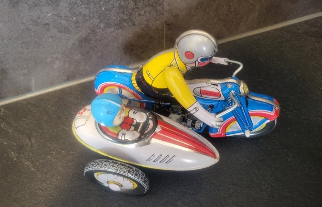 Prachtige Vintage Blikken Motor met Zijspan (MS709) Werkend!, Ophalen of Verzenden, Gebruikt