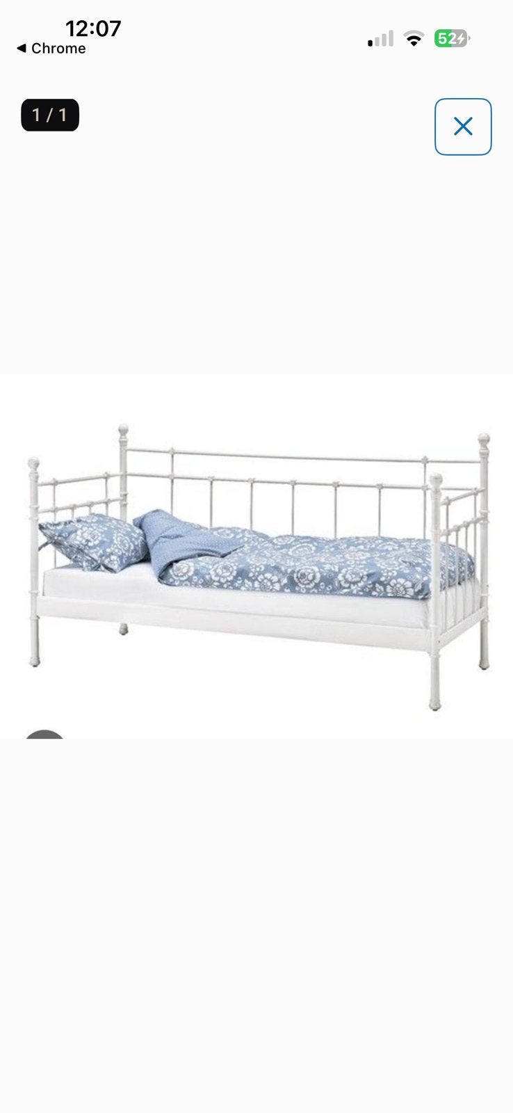 Eenpersoons bed met witte ijzeren spijlen, 90x200 cm, Ophalen, 90 cm, Eenpersoons, Wit