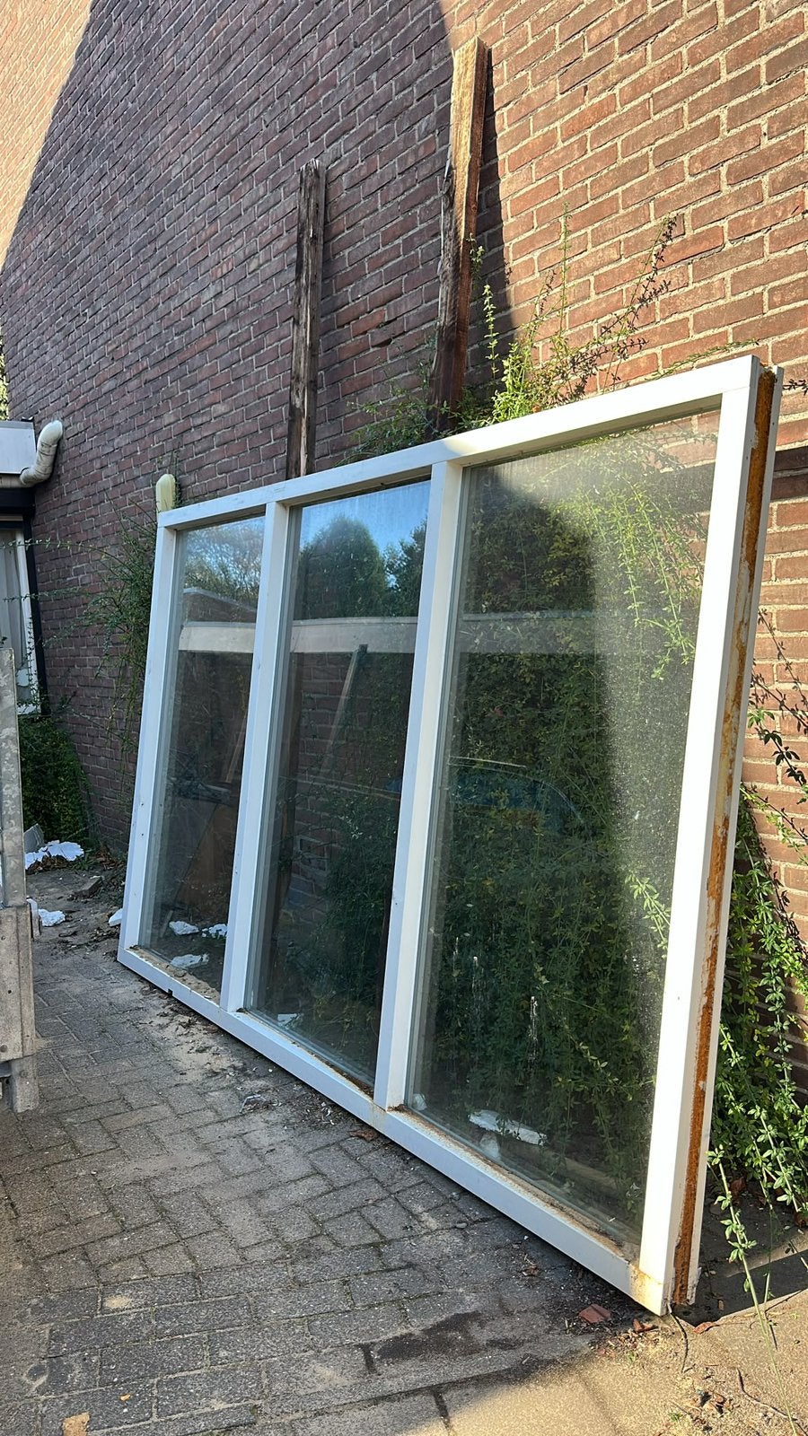 'Houten kozijn 200x315 met dubbelglas, Ophalen, Gebruikt, 150 tot 225 cm, Inclusief glas