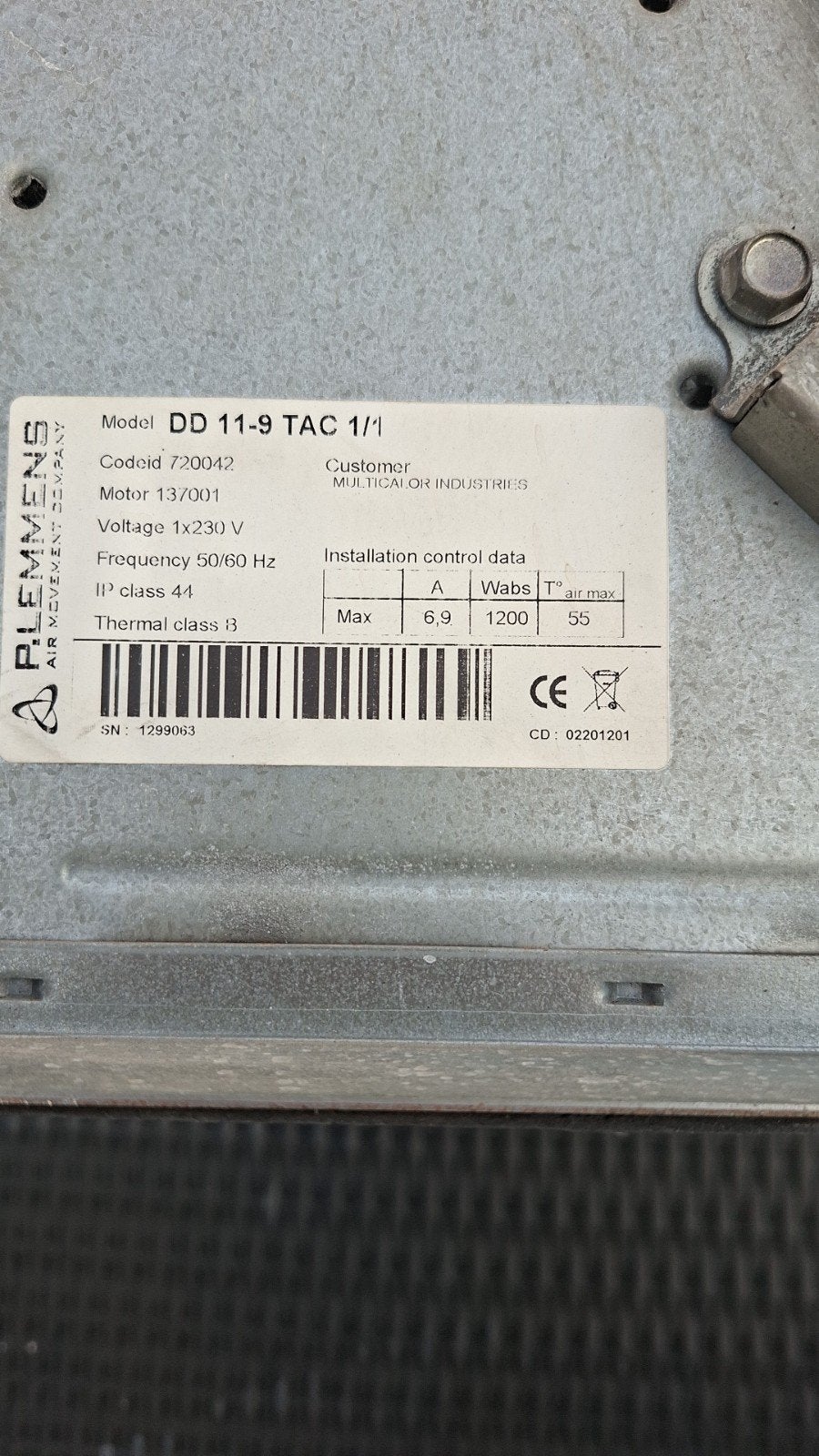 Plemos DD 11-9 TAC 1/1 Ventilator/Afzuiger, Doe-het-zelf en Verbouw, Ventilatie en Afzuiging, Ophalen of Verzenden, Gebruikt, Ventilator en Afzuiger