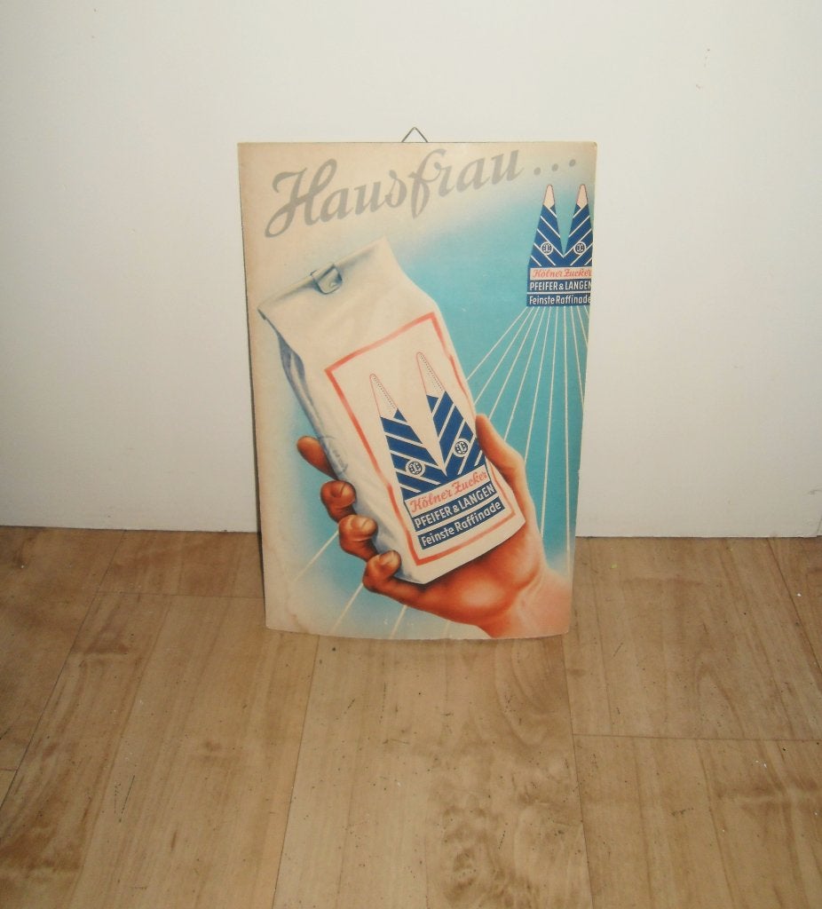 Oud toonbankbordje,reklamebordje,Kölner Zucker, "Hausfrau"., Verzamelen, Ophalen of Verzenden, Gebruikt, Reclamebord